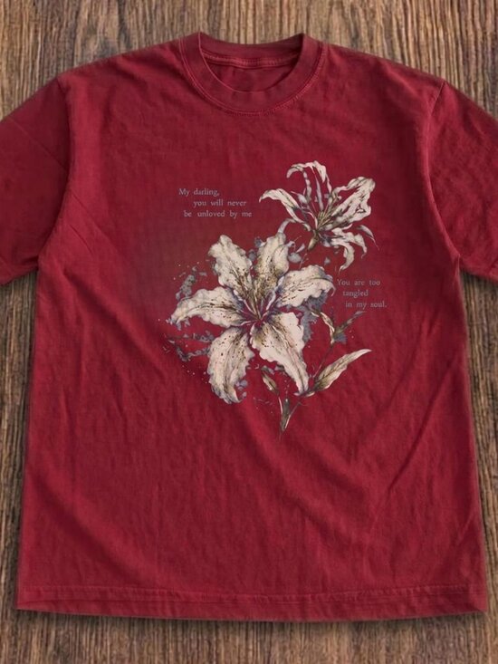 Gildan Other - Red Floral Graphic, Gothic Romantic Aesthetic Dark Academia Unisex Tee